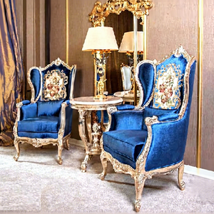 Ensemble de canapés dorés antiques, bleu sculpté Royal, Design de luxe, 6 pièces, pour salon, décoration de la maison - Product Image 1