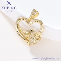 001176102 XUPING Pendentif Cœur Creux Oiseau Floral en Cristal Zircon Coloré Breloque Amour pour Collier Femme