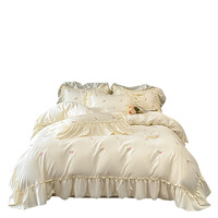 Ensemble quatre pièces ultra-confortable en soie glacée lavée style Princesse pour chambre à coucher