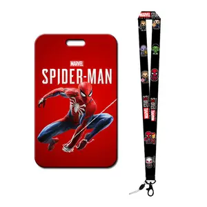 Tarjetero con cordón de poliéster Protección completa Dibujos animados Anime Marvel Spider Man Capitán Diseño Moda Correas portátiles para el cuello