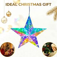 Adorno de Estrella LED Iridiscente al por Mayor, Patrón de Cristal 3D, Iluminación para Árbol de Navidad, Funciona con Pilas, Decoración Festiva para el Hogar