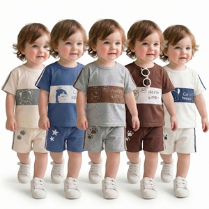 Kinder Jungen Mädchen Kurzarm Baumwolle Cartoon-Muster Sommeranzug <span class=keywords><strong>Baby</strong></span> Koreanischer Stil Kleidung - Product Image 1