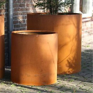 Juego de Macetas Modernas de Acero Corten para Exteriores, Macetas Rústicas de Jardín, Diseño Minimalista, Forma Redonda para Plantas Verdes - Product Image 2