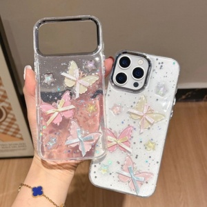 Newest epoxy butterfly starry glitter transparent resin mobile phone case shock <b>cover</b> for iPhone 17Air 16plus 15 14 13 12 - Product Image 2