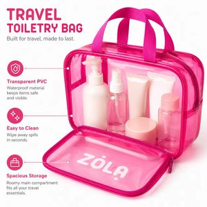 Custom Logo Pink <b>Transparent</b> PVC Cosmetic <b>Bag</b> Large Capacity Waterproof Toiletry Organizer for Travel - Product Image 5