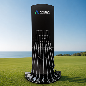 Présentoir de sol en acrylique noir pour 9 clubs de golf, pour les grandes surfaces de sport, avec logo personnalisé - Product Image 1