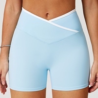 Celana pendek Yoga wanita, celana olahraga pinggang tinggi 8843 persik angkat dengan pinggang elastis pola Solid Logo di pinggang