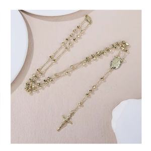 Nuevo Rosario de Cuentas Doradas en Forma de <span class=keywords><strong>Y</strong></span> Joyería Religiosa Católica Cadena Bañada en Oro de 14K <span class=keywords><strong>y</strong></span> 18K con Colgante de Cruz de Jesús - Product Image 1