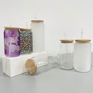 Paquete de 50 Vasos de Cerveza Transparentes Esmerilados de 16 oz para Sublimación, con Tapa de Bambú y Pajita, para Regalos Personalizados - Product Image 3