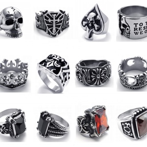 Anillos de Calavera de Acero Inoxidable 316L para Hombre, Venta al por Mayor, Anillos Góticos Retro con Cuernos de Fantasma, Anillos Vintage de Motociclista MC, Joyería - Product Image 1