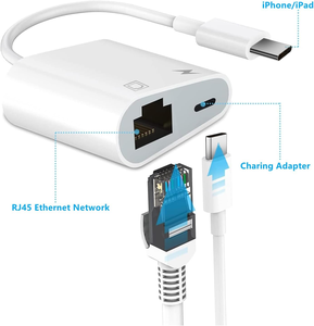 อะแดปเตอร์ USB C เป็นอีเธอร์เน็ตพร้อมฟังก์ชั่นชาร์จ, อะแดปเตอร์ Type-C เป็น RJ45 อีเธอร์เน็ต, อะแดปเตอร์เครือข่าย LAN แบบพกพาที่ใช้พอร์ต USB-C - Product Image 2