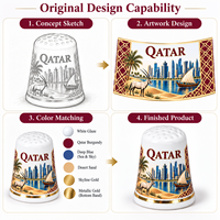 Doigtier en céramique souvenir du Qatar Doha avec motif islamique oryx arabe du désert, vente en gros, objets de collection, doigtsiers de couture