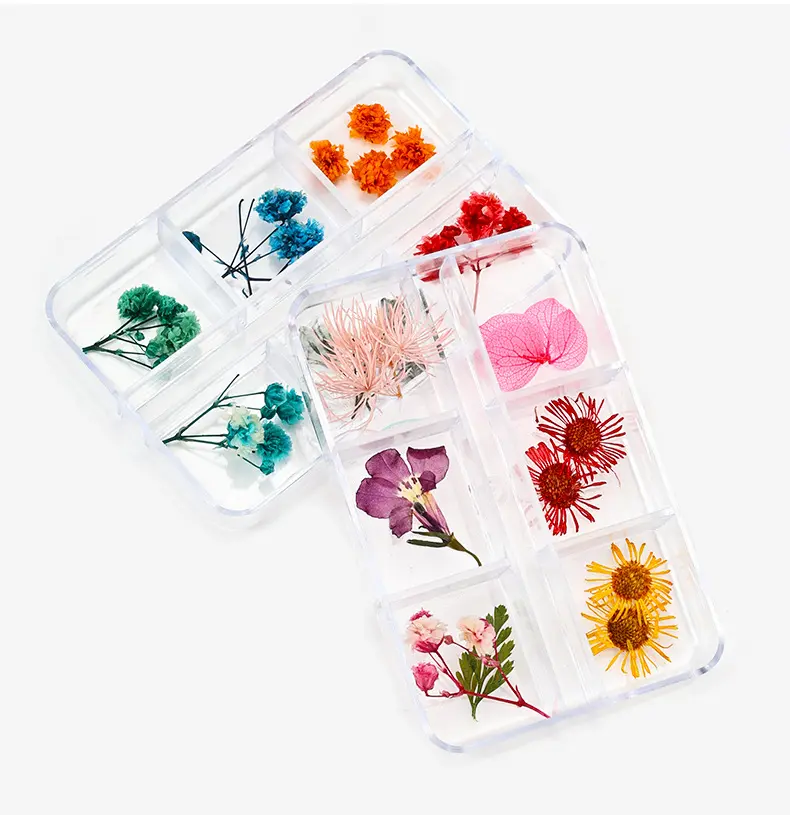 6 mezcla de flores secas, decoraciones para uñas, flores secas, hojas florales naturales, pegatinas, diseños artísticos de uñas en 3D