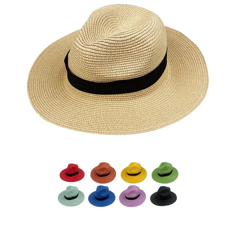 HF Summer foldable large cornice Lafite Panama hat Straw hat Breathable sunshade sunscreen hats