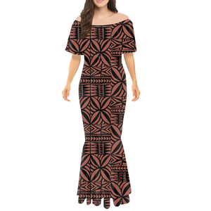 Ropa Tribal Polinesia personalizada de alta moda vestido de lujo púrpura Tapa diseño de impresión sin tirantes Floral Samoan Tongan estilo - Product Image 4