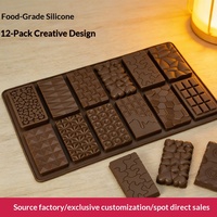 Moule en silicone rectangulaire 12 cavités pour chocolat, style Dubaï, best-seller transfrontalier, facile à démouler, résistant aux hautes températures, pour gâteaux
