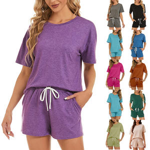 Set <span class=keywords><strong>di</strong></span> pantaloncini Casual da donna comodi all'ingrosso in fabbrica tessuto a maglia estivo stampato in tinta unita molto - Product Image 1