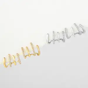 Geometric New Brass Solid Real Brass Cz Crystal Claws Stud Earrings For Girls Kids Lady Gift Jewelry /
