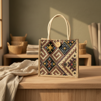 Nouveau style été 2026 : Sac tendance pour femme en toile de lin ethnique, sac à déjeuner portable avec fermeture éclair – Vente en gros pour fabricants