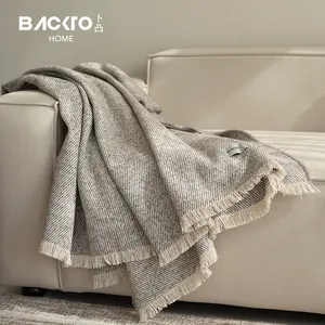 2024 New Wool Fleece Knit High Quality Winter Blanket High-end Tassels Fringe Wholesale Throw Blanket For Living Room Sofa