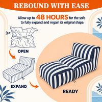 Fauteuil de relaxation d'extérieur rayé, convertible en lit, rembourré et imperméable, avec ottoman, pour piscine et terrasse