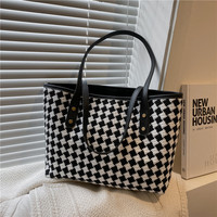 Bolsos de hombro a cuadros tejidos para mujer, bolsos de mano informales Vintage, bolso elegante con textura tierna, gran capacidad, en relieve, clásico, Diario, versátil