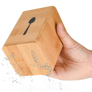 Bamboo and wood kitchen storage <b>box</b> for knives, forks, spoons, and chopsticks; solid wood office pen holder with base. - Product Image 2