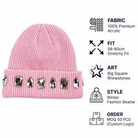 Bonnet d'hiver de haute qualité unisexe Big Super Rhiny Square Rhinestone OEM ODM Popular Winter Beanie Hat Beanies