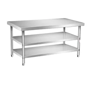 Meja dapur baja tahan karat kapasitas bantalan beban kuat meja kerja restoran tinggi dapat disesuaikan dengan di bawah rak