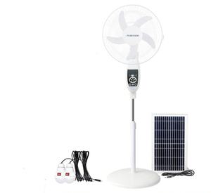 พัดลมตั้งพื้นแบบชาร์จไฟได้16นิ้ว4ใบมีดพร้อมไฟ9สปีดและชาร์จพลังงานแสงอาทิตย์2หลอดไฟสำหรับโรงแรมและห้องน้ำ - Product Image 2