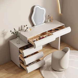 New Cream French-Style <strong>Solid</strong> <strong>Wood</strong> <strong>Dressing</strong> <strong>Table</strong> with Lighted Mirror Smart Features Large Capacity Storage for Bedroom Apartment - Product Image 6
