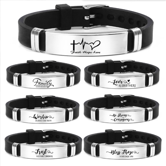 Wholesale Personality Stainless Steel Adjustable Silicone Bracelet for Men's Watch Strap Holiday Gift Jewelry Bracelet Wrist