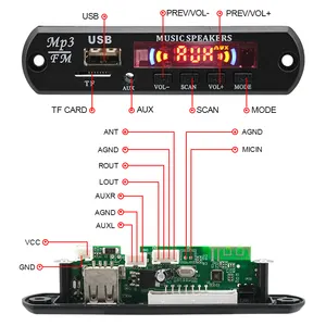 Bluetooth 5.0MP3プレーヤーデコーダーボードFMラジオTFUSBAUXモジュールカーキットオーディオボード5V12Vリモコン付き