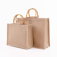 Sac fourre-tout en jute biodégradable et écologique avec logo personnalisé, poignée en bambou – Réutilisable pour cadeaux de demoiselles d'honneur, emballage de bougies, artisanat, plage