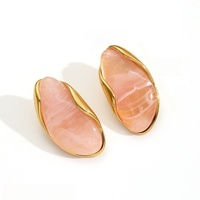 Pendientes de Acero Inoxidable con Baño de Oro de 18K, Diseño Irregular con Resina, Estilo Maillard, con Piedra Natural Ámbar para Mujer