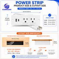 Gizli Gömme Masa Prizi Güç Şeridi Uzatma Kablosu 2 AC Priz 1 USB-A 1 USB-C Port 1.5m Kablo 12A/15A Ev Mobilyaları