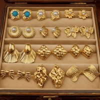 Boucles d'oreilles clous en acier inoxydable plaqué or PVD 18 carats inaltérable, motifs géométriques, perles, cœurs, fleurs, papillons pour femme