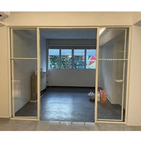 Plat noir 4 panneaux moderne porte chambre avant Double français métal intérieur porte battante avec cloison de verre fixe