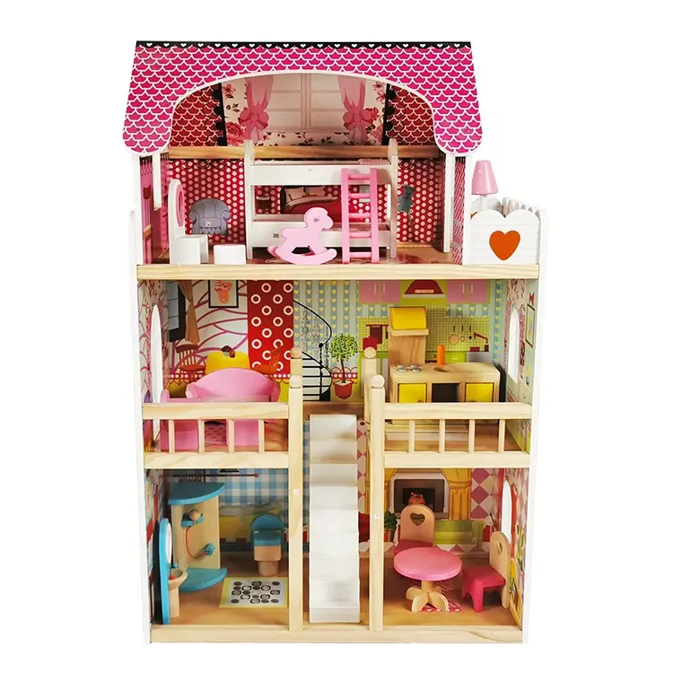 Durable using good price solid wood friend home toy City house for dolls with furniture for girls