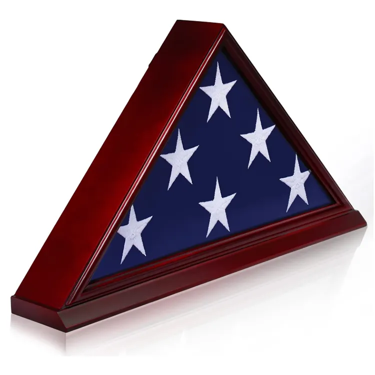 Customized Solid Wood Memorial Flag Display Case with Base Wall Mounted Burial Flag Frame 5' x9.5' Folded Flags Shadow Box