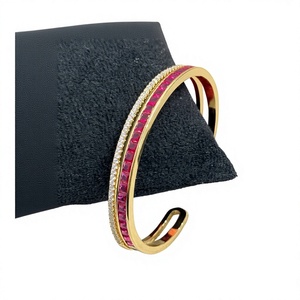 Luxury 18K Gold Plated Brass Cuff <b>Bracelet</b> Red <b>Ruby</b> CZ Cubic Zirconia Open Bangle High End Fashion Women Jewelry - Product Image 4