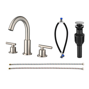 Rubinetto Moderno di Lusso per <span class=keywords><strong>Lavabo</strong></span> <span class=keywords><strong>Bagno</strong></span> a <span class=keywords><strong>2</strong></span> Maniglie e 3 Fori, Rubinetto a Colonna da 8\" in Oro Spazzolato per <span class=keywords><strong>Lavabo</strong></span> in Ceramica con Tubi di Scarico - Product Image 5