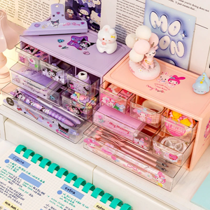 Sanrio 6 Grid scatola portaoggetti Desktop tipo cassetto <span class=keywords><strong>trasparente</strong></span> scatola organizzativa portapenne invia Kuromi Melody Cinnamoroll adesivi - Product Image 3