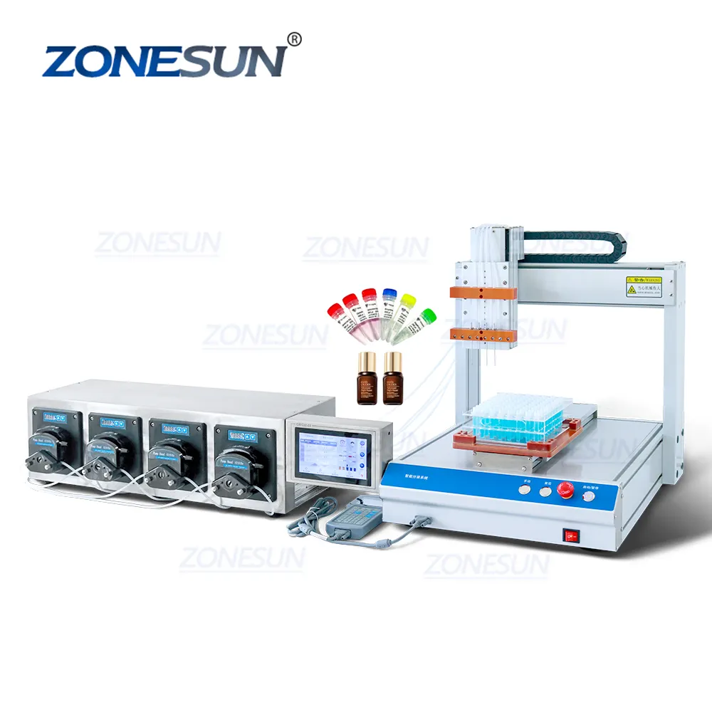 ZONESUN-bomba peristáltica de cuatro cabezales de alta precisión, tubo de reactivo, Perfume, botella de aceite esencial, máquina de llenado de líquido XYZ