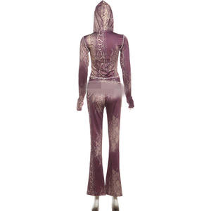 レタースネークプリントトラックスーツ2ピースセット女性用パッチワークジップジャケット+パンツマッチングカジュアルストレッチアウトフィット - Product Image 5