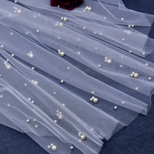 Voile de mariée classique en filet de perles, monocouche, doux, avec peigne à cheveux - Product Image 3