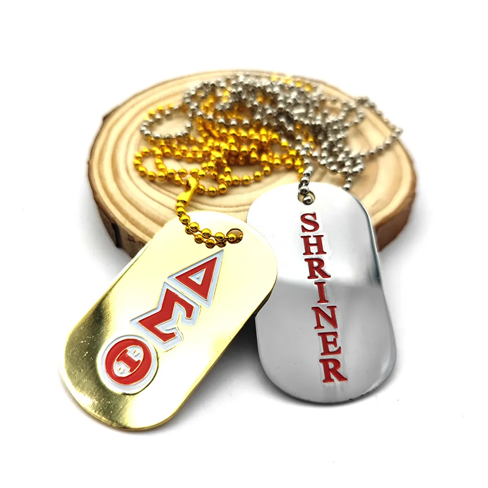 Greek Sorority DST Stain less Steel Aluminum Sublimation Engraving Dog Tag Mili tary Tag With Bead Chain