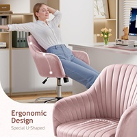 Fauteuil de bureau ergonomique en velours rose avec roulettes, design réglable en hauteur, rembourré et vert, pour ordinateur
