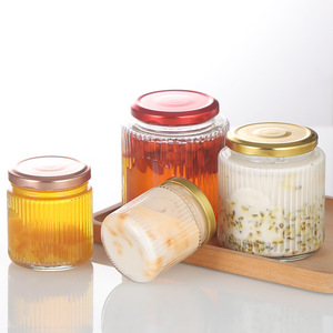 Широкий рот 150 мл, 250 мл, 380 мл, 500 мл, прозрачная Вертикальная полосатая банка для меда, рыбный клей, стеклянная бутылка для варенья с этикеткой - Product Image 2
