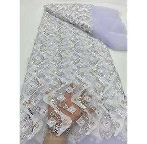 Tissu Dentelle de <span class=keywords><strong>Luxe</strong></span> Tissu Brocart En Dentelle De <span class=keywords><strong>Luxe</strong></span> De Haute Qualité Cordon Français Blanc Perlé Tulle Tissu - Product Image 5